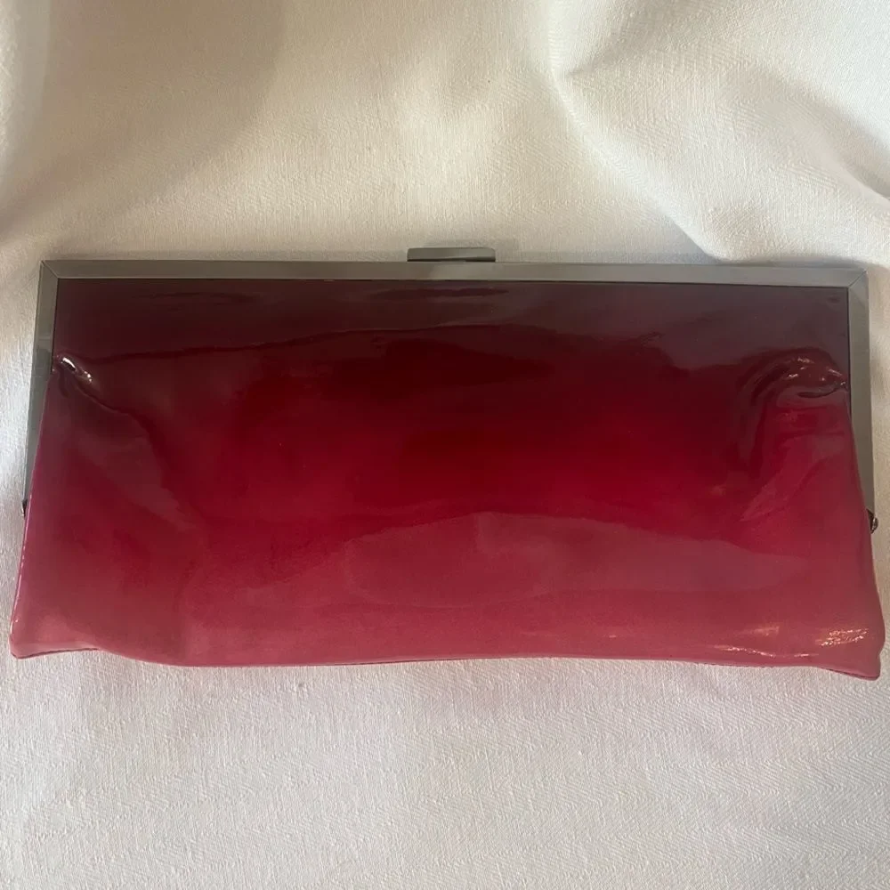 HOBO patent leather clutch wallet, garnet ombré jewel‎ tone colors to pink.